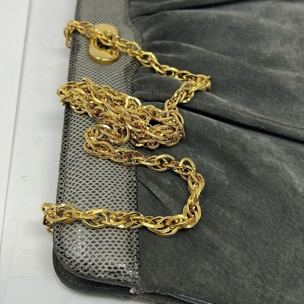 Gray Grey Suede Python Snakeskin Shoulder Clutch … - image 12